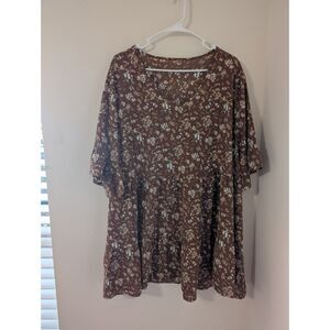 SHEIN Women’s Floral Tiered Top – Size 4XL – Brown – Boho Sleeve